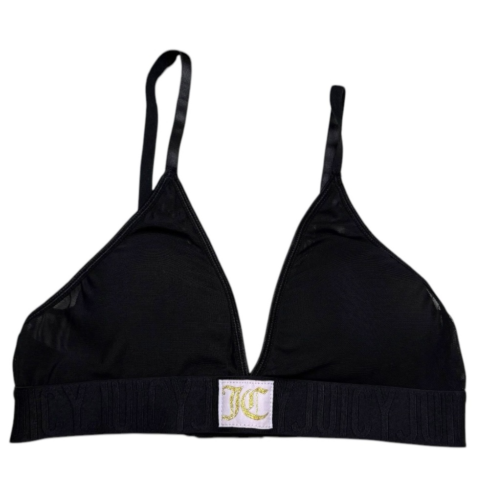 Juicy Couture Black Mesh Gold Logo Triangle Bralette Size S